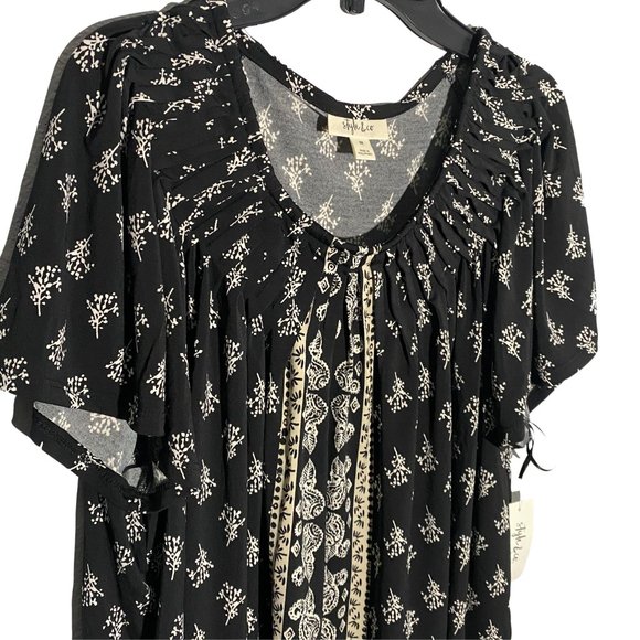 NWT Style & Co Plus Jewel Neck Peasant Top Black - Picture 2 of 3
